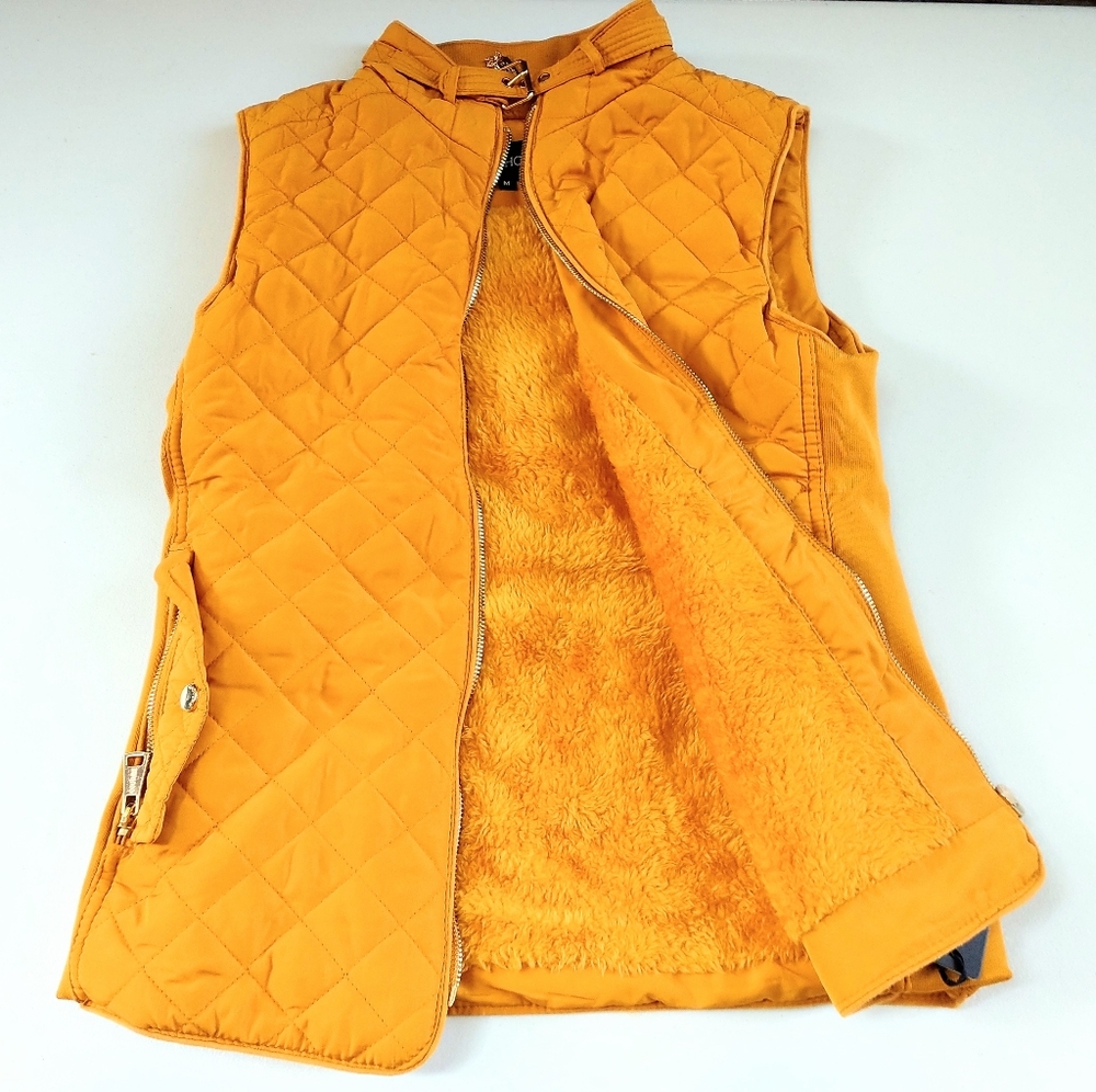 Mustard Yellow Quilt Vest with fur